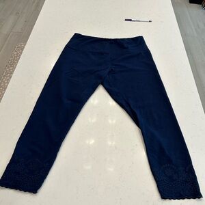 AFF Navy Blue Cropped Leggings with Eyelet Detail